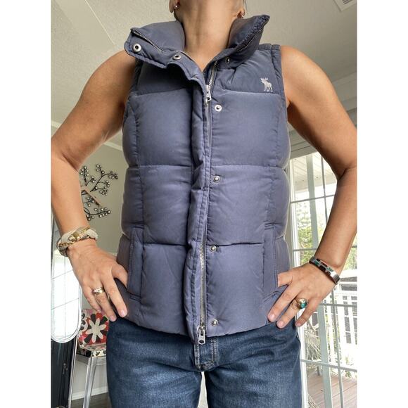 Abercrombie & Fitch Vest jacket Prussian Blue Full Zip Comfort Down Blend L - Picture 1 of 11